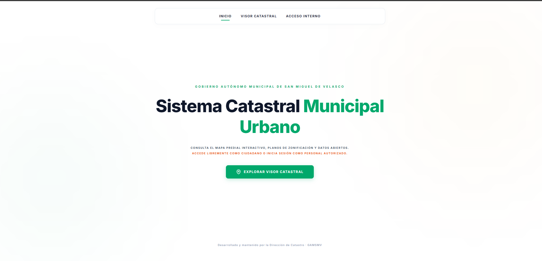 Pantalla principal del sistema catastral